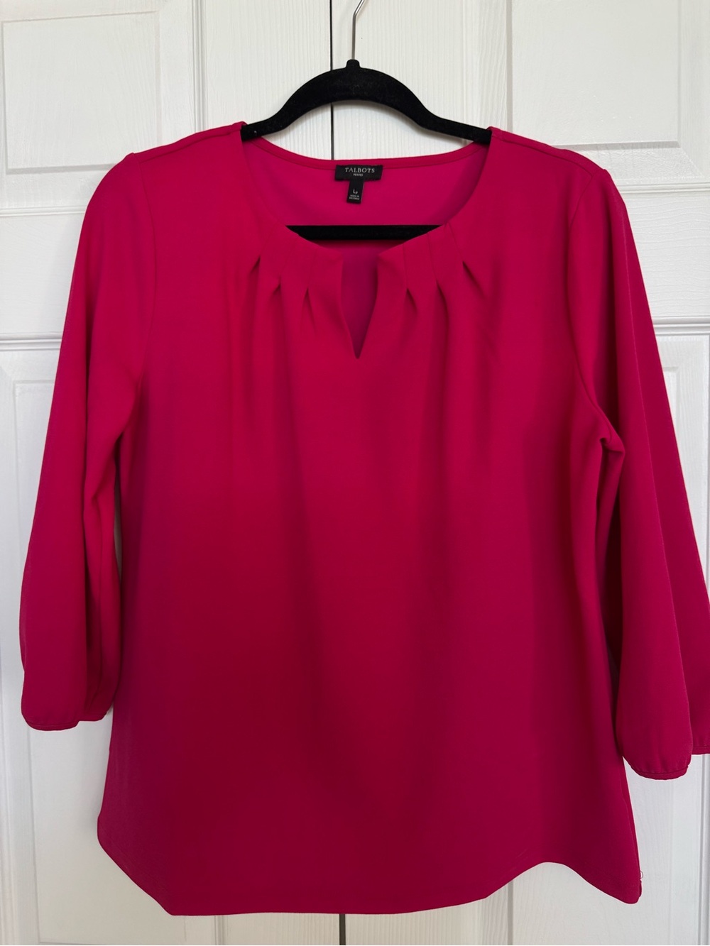 Talbots Women's Bright Pink Pleated Keyhole Blouse